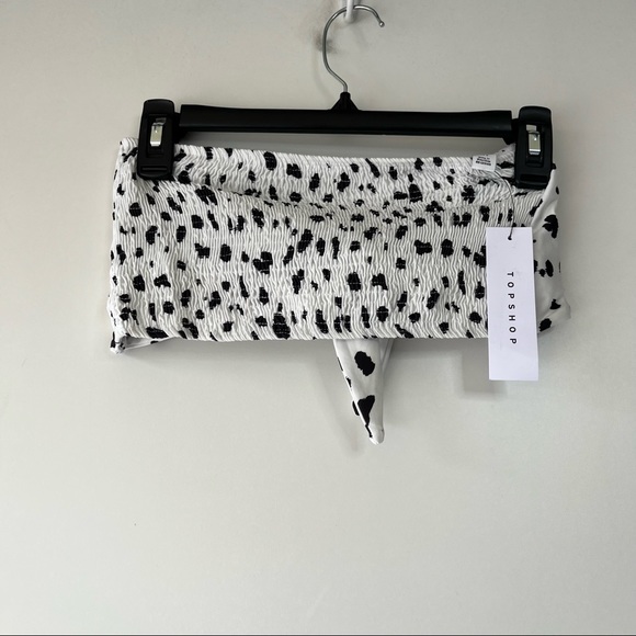 Topshop shired smocked Dalmatian print tie up Bandeau top - Picture 4 of 6
